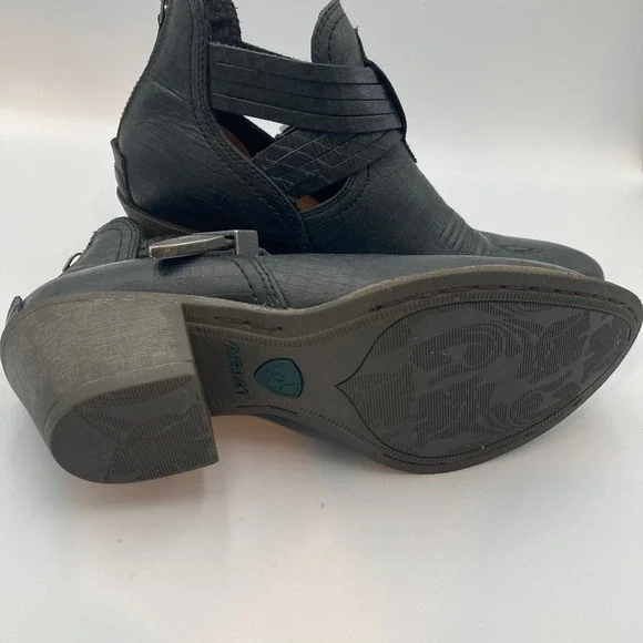 Ariat Dulce Black Leather Western Ankle Boots Buckle Detail Size 6.5‎ - Picture 10 of 15